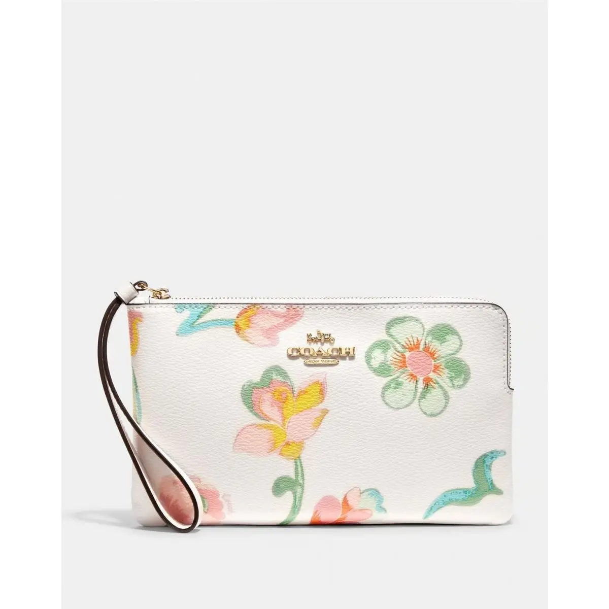 Coach Large Corner Zip Wristlet Dreamy Land Floral Handbag White Pink Bag