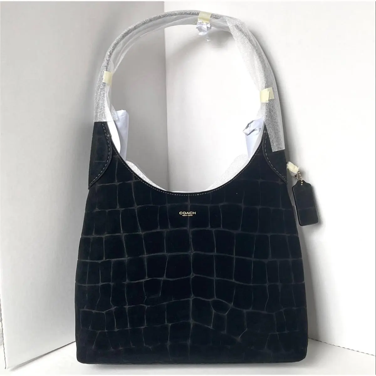 Brooklyn 28 Hobo Shoulder Bag Black Croc Embossed Suede CCJ00 by Coach