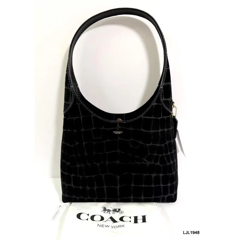 Coach Brooklyn Shoulder Bag 28 in Brass/black Crocodile Embossed Suede Nwt￼