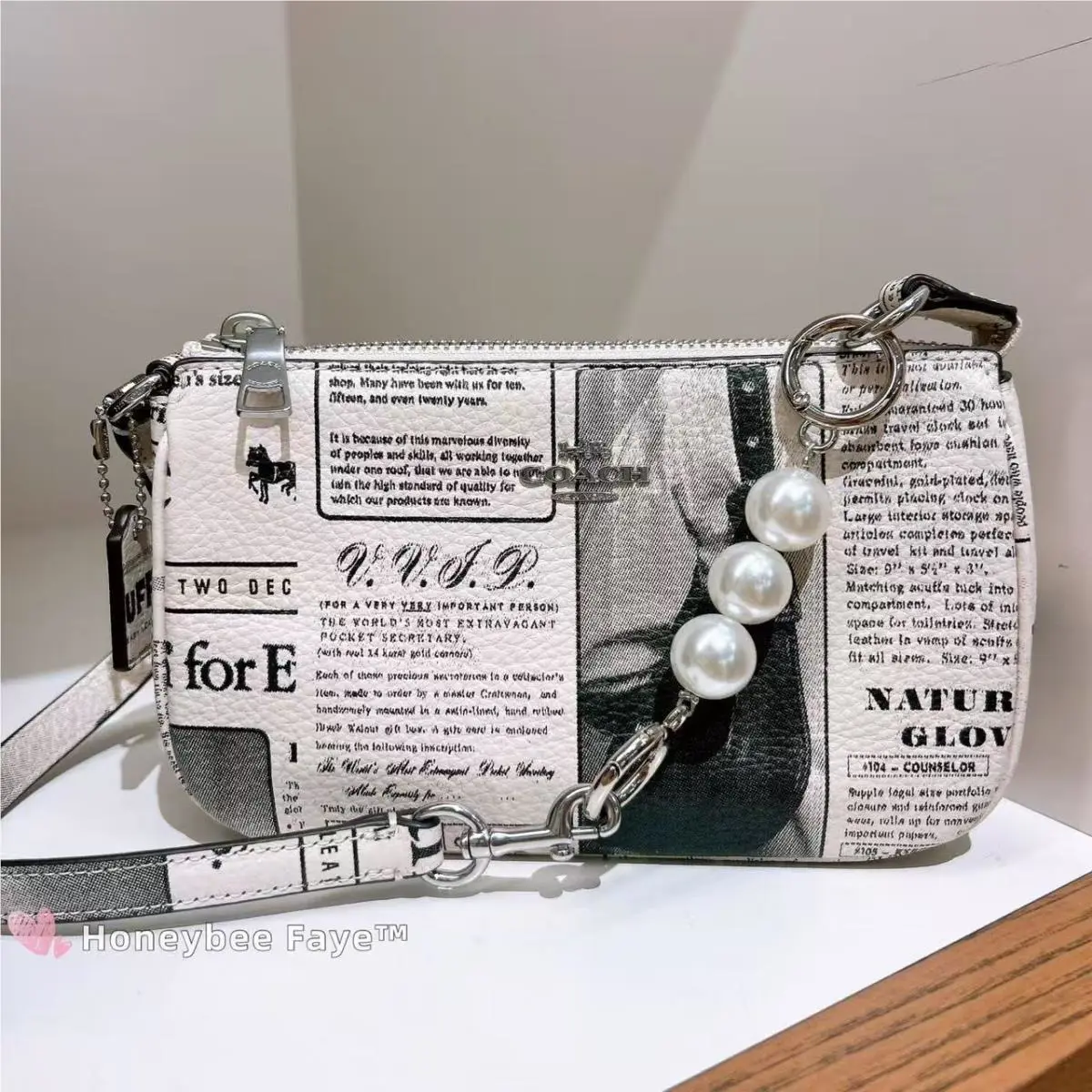 Coach CDC27 Nolita 19 with Newspaper Print Silver/chalk Multi