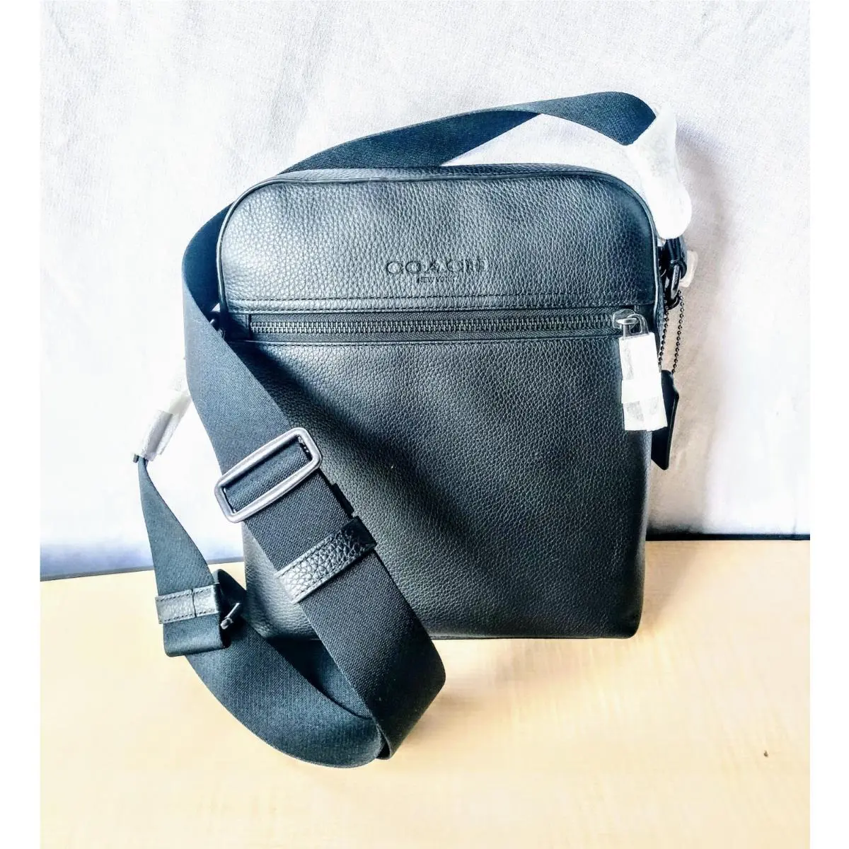Coach Men`s Houston Black Leather Travel Bag Crossbody Strap Authenticated