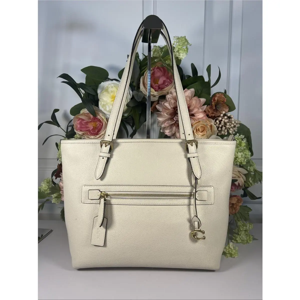 Nwt-coach Pebble Leather Taylor Tote Shoulder Bag - Chalk White