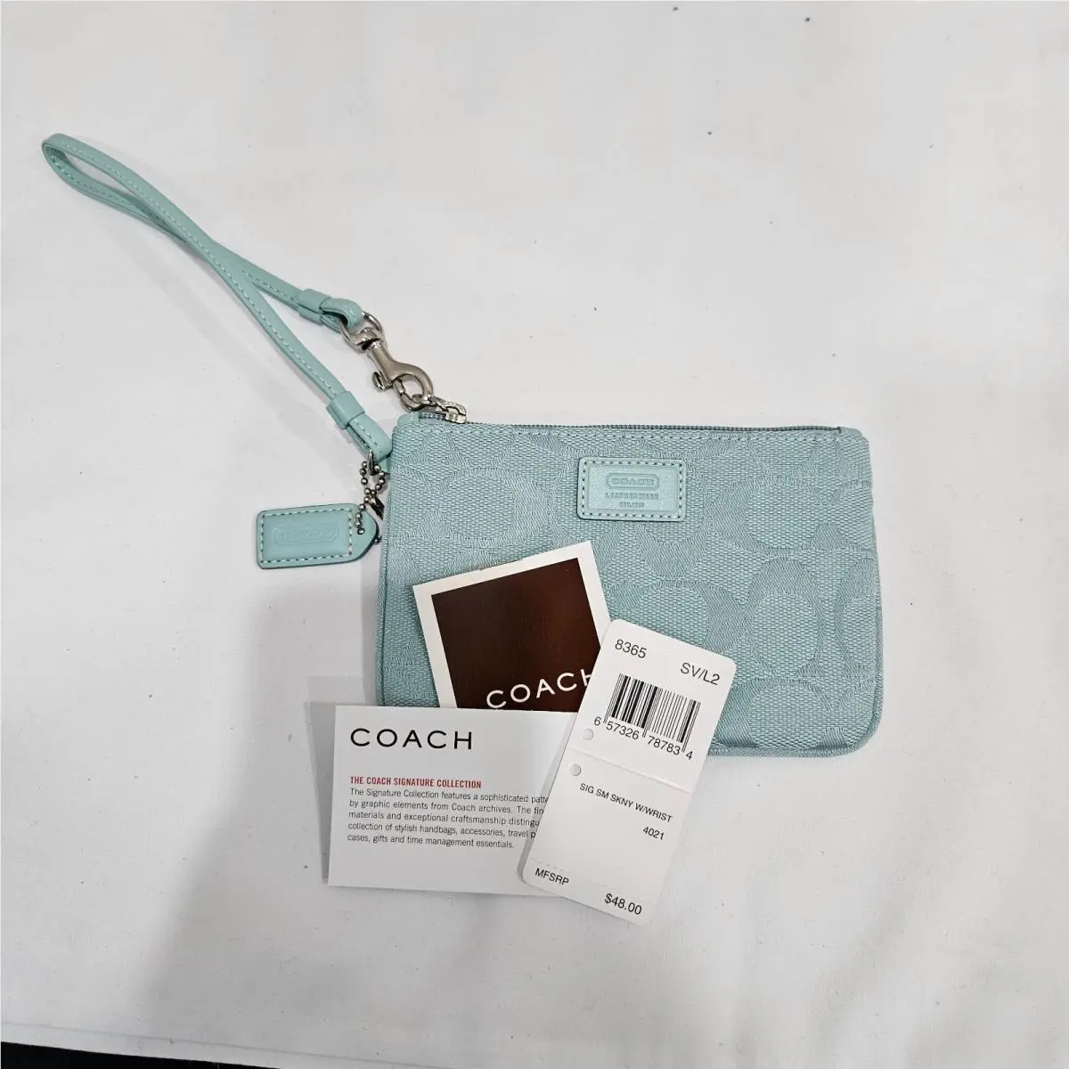 Vintage Coach Signature Slim Skinny Wristlet 8365 Small Blue Canvas Zip Timeless