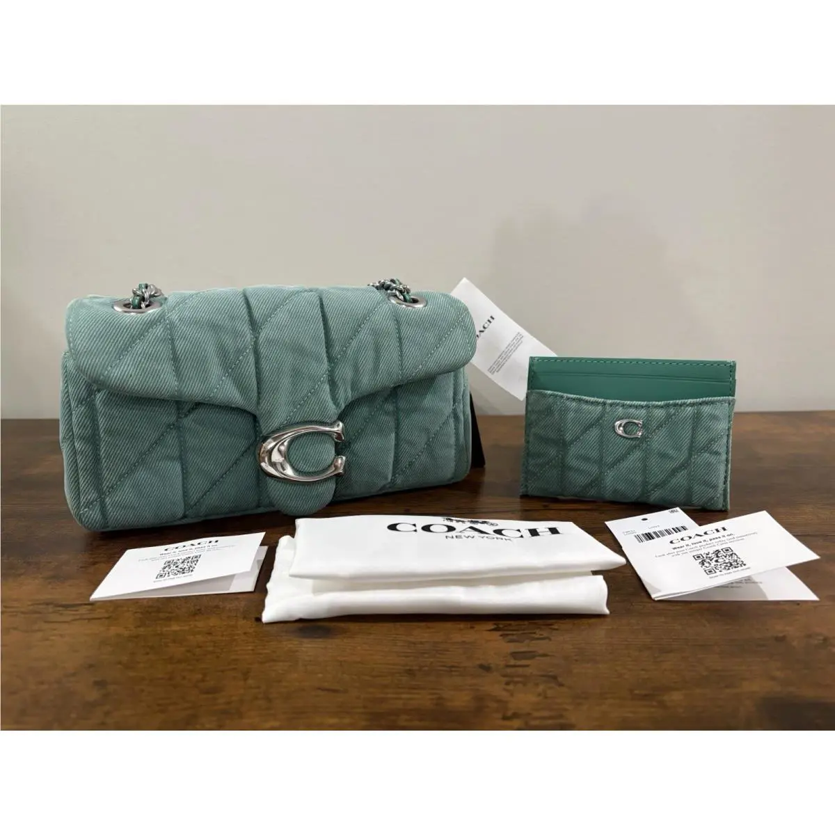 Coach Denim Tabby In Ivy Shoulder Bag and Coach Essential Card Case In Ivy