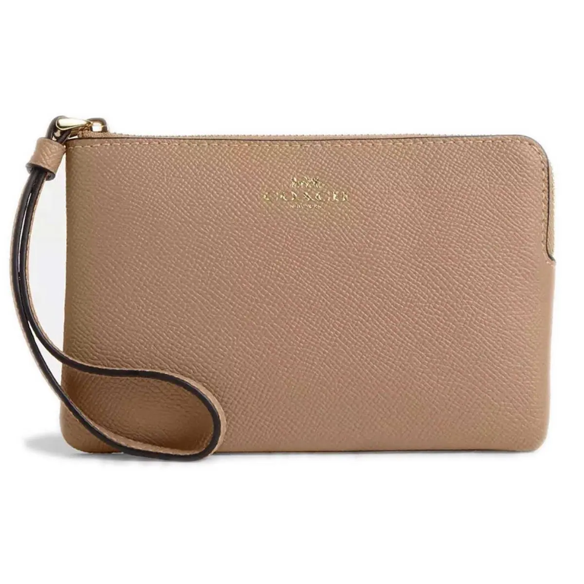 Coach Women`s Wristlet Crossgrain Leather Corner Zip Gold/taupe CV396 Tae