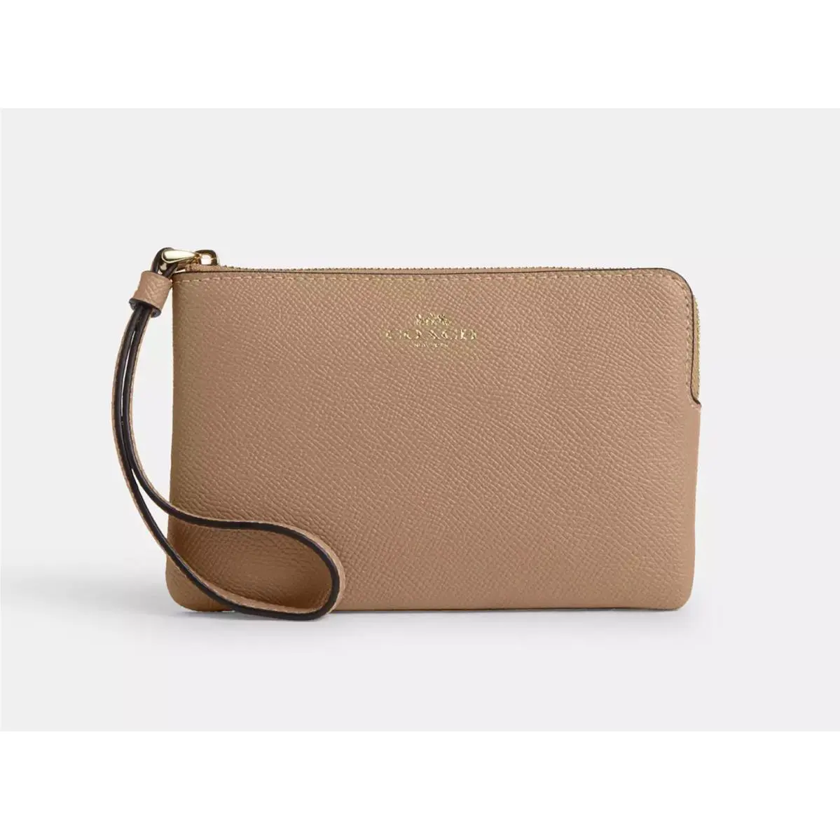 Coach Women`s Wristlet Crossgrain Leather Corner Zip Gold/taupe CV396 Tae