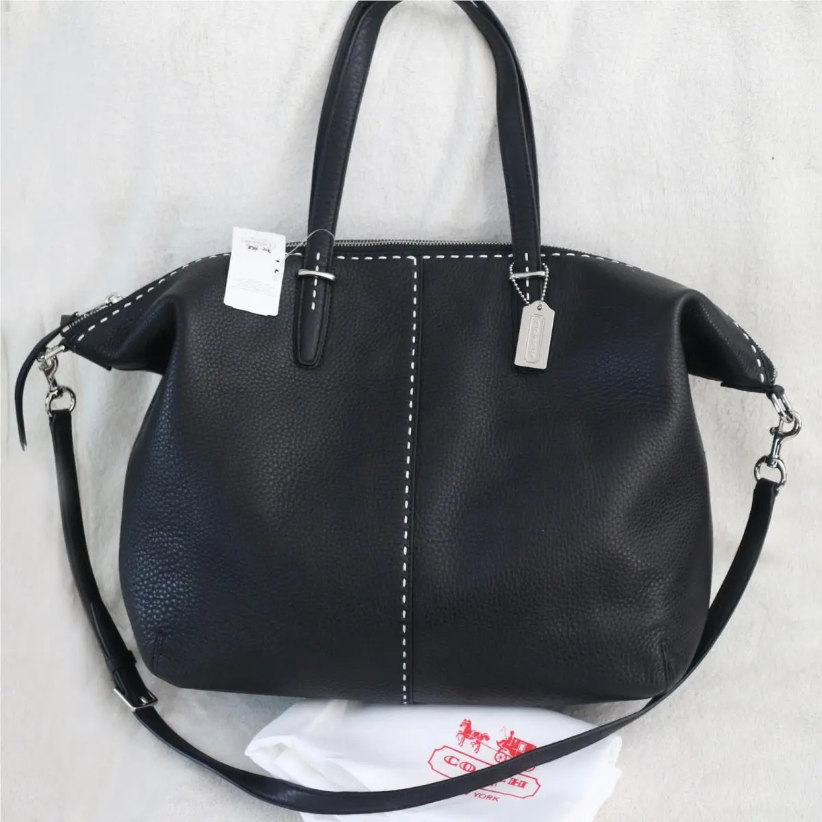 Coach 27948 Bleecker Pebbled Leather Black XL Weekend Tote Shoulder Bag