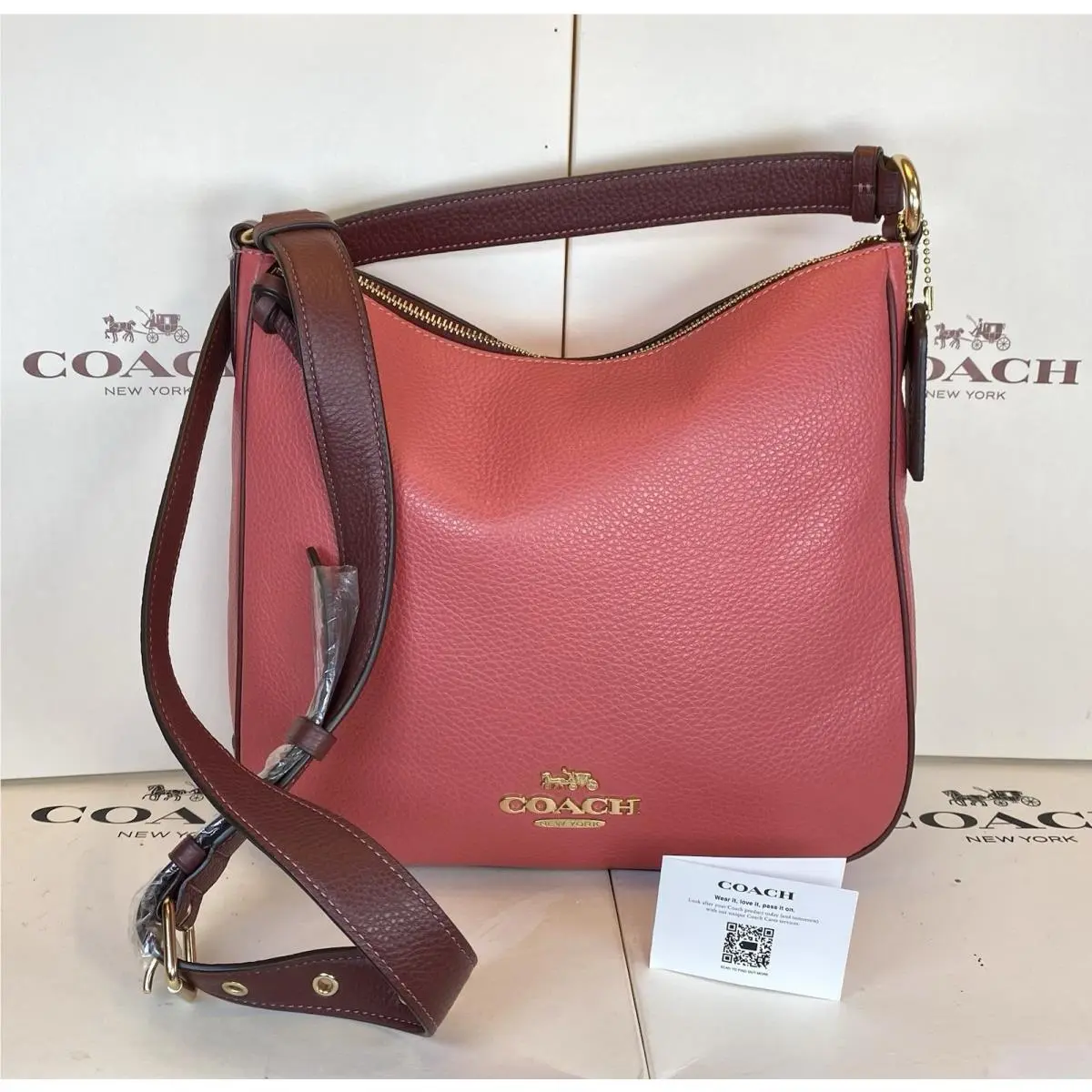 Coach CB886 Ellie File Bag Colorblock Pebbled Leather Watermelon/multi Xbody