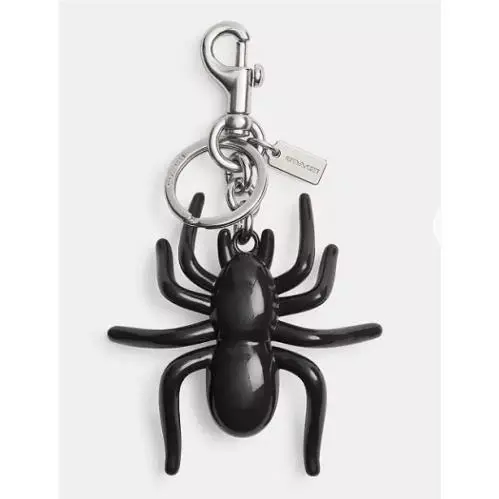 Enamel and Metal 3D Large Spider Bag Charm Keychain Silver Black CAX79 by Coach