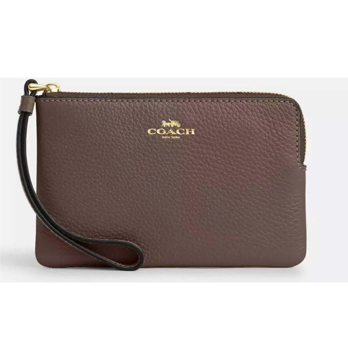 Coach Women`s Wristlet Corner Zip Pebble Leather Gold/dark Stone CP483 DK Ste