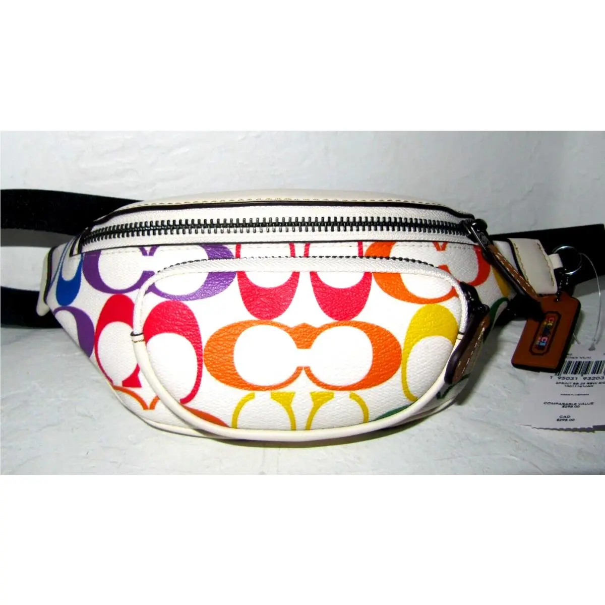 Coach CJ682 Sprint Belt Bag 24 Chalk Multi Rainbow Color Leather