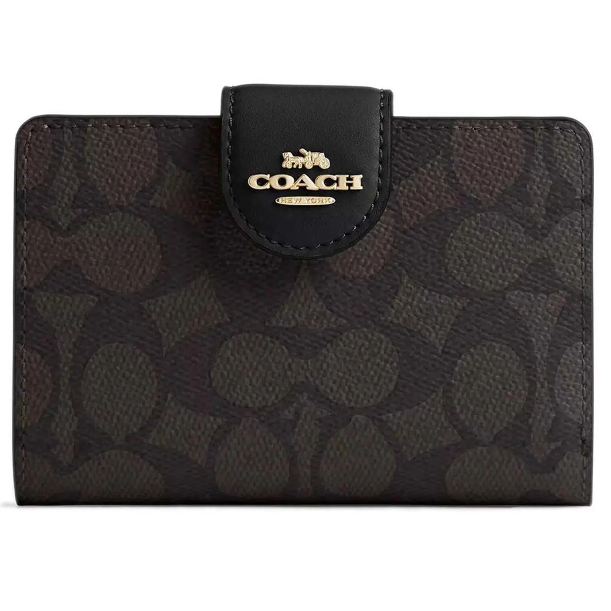 Coach Women`s Zip Wallet Medium Corner Canvas Gold/walnut/black CW786 Blk