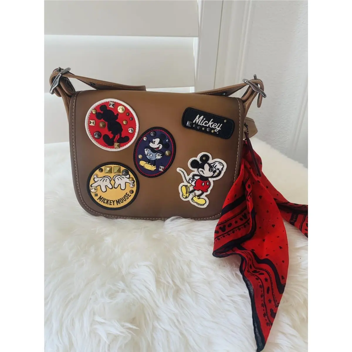 Coach/disney Mickey Patches Patricia Saddle Calf Leather Crossbody Bag