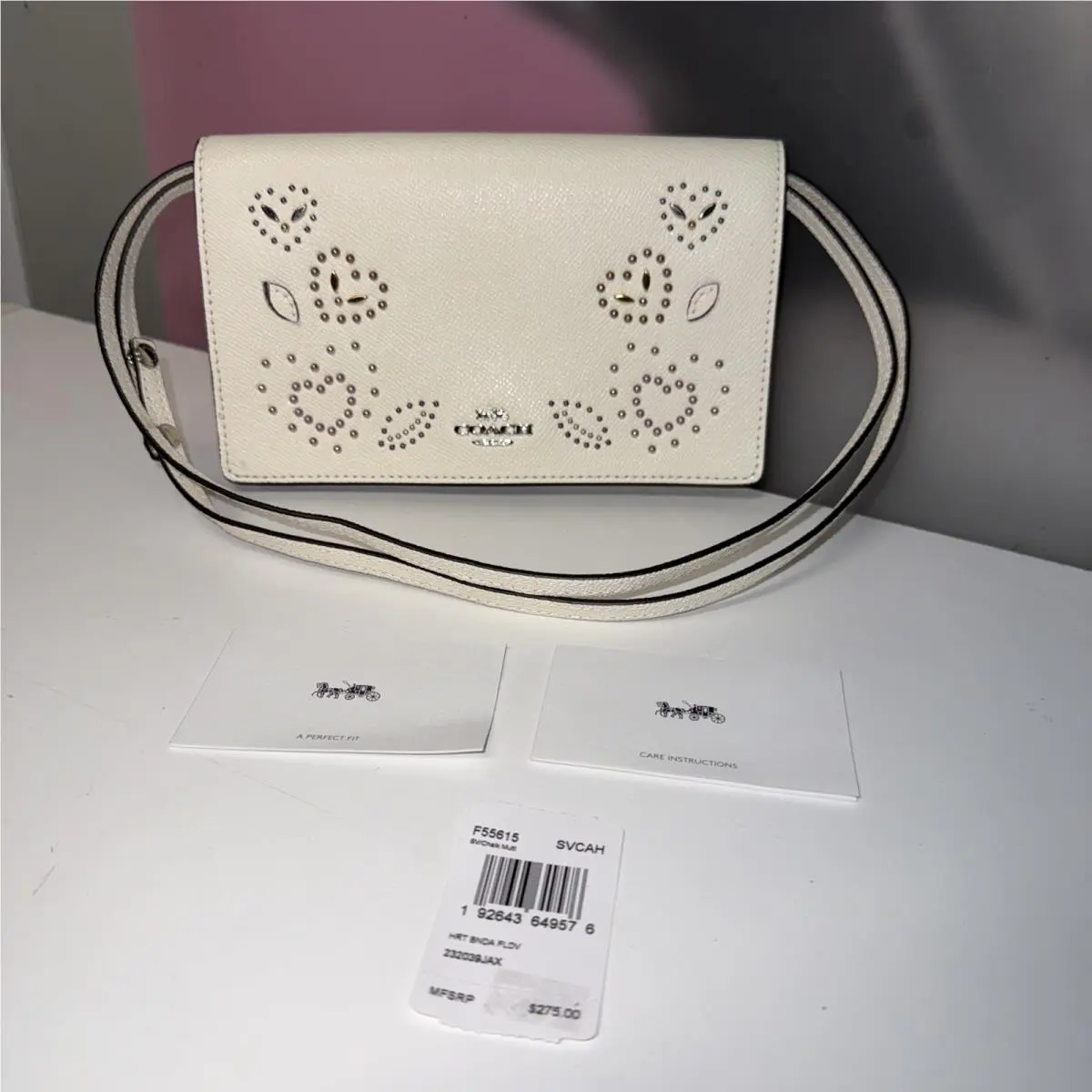 Cream Colored Crossbody Studded Coach
