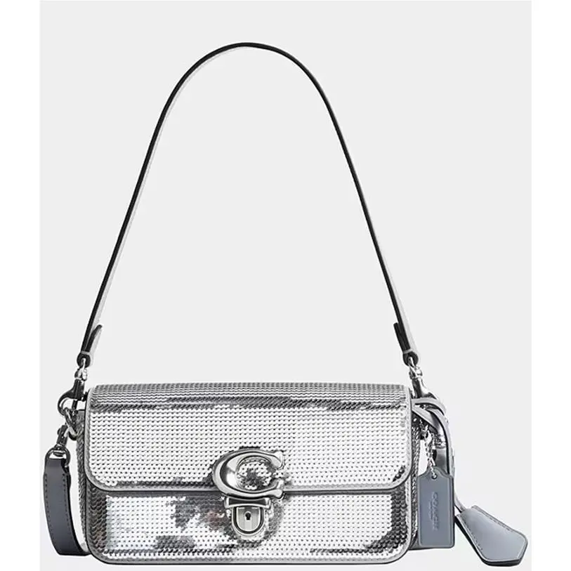 Coach Studio Baguette Sequin Shoulder Crossbody Bag Silver