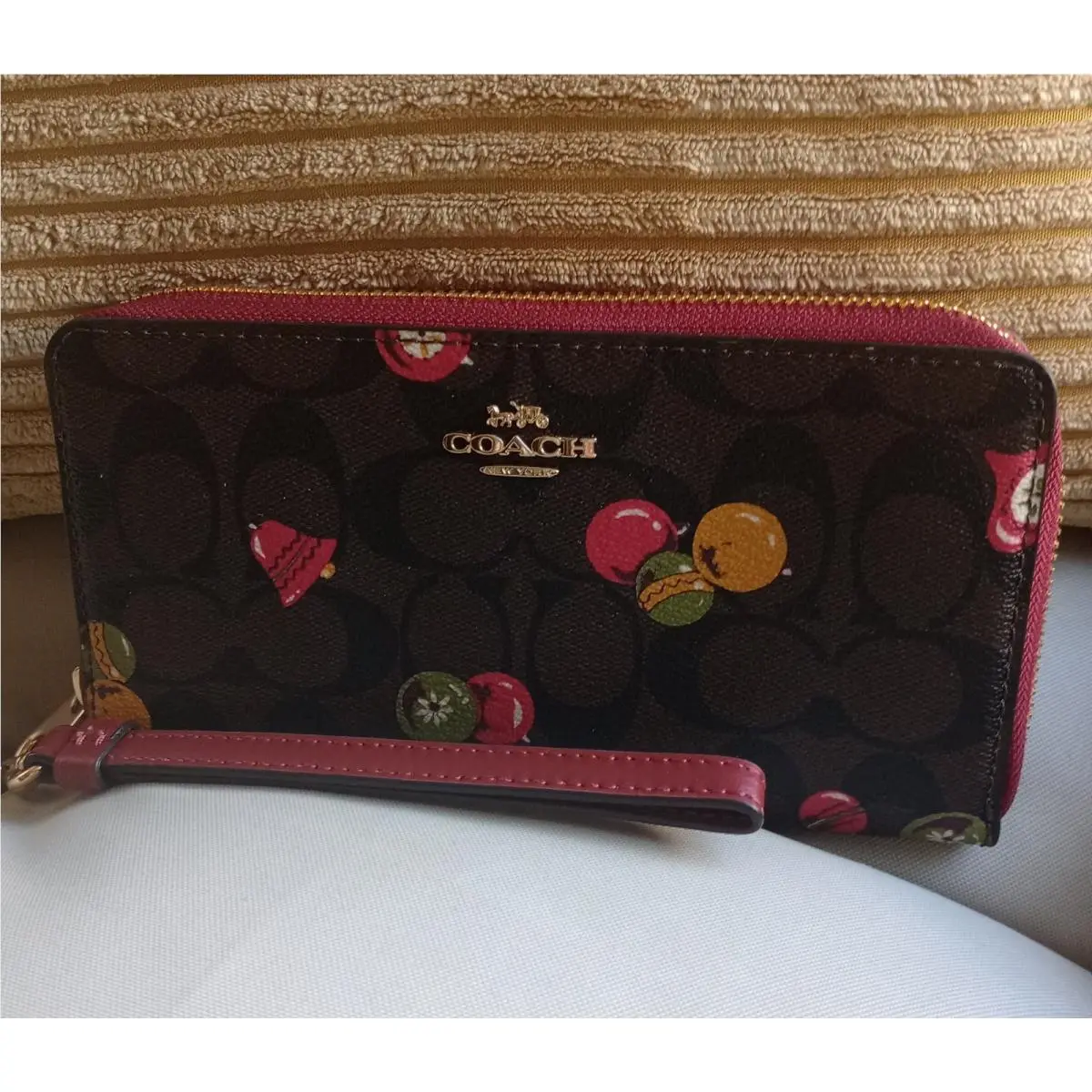 Coach Long Zip Around Wallet In Signature Canvas with Ornaments Print