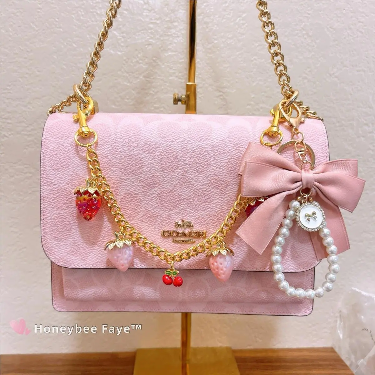 Coach CEL11 Klare Crossbody Bag In Signature Canvas with Charms Powder Pink