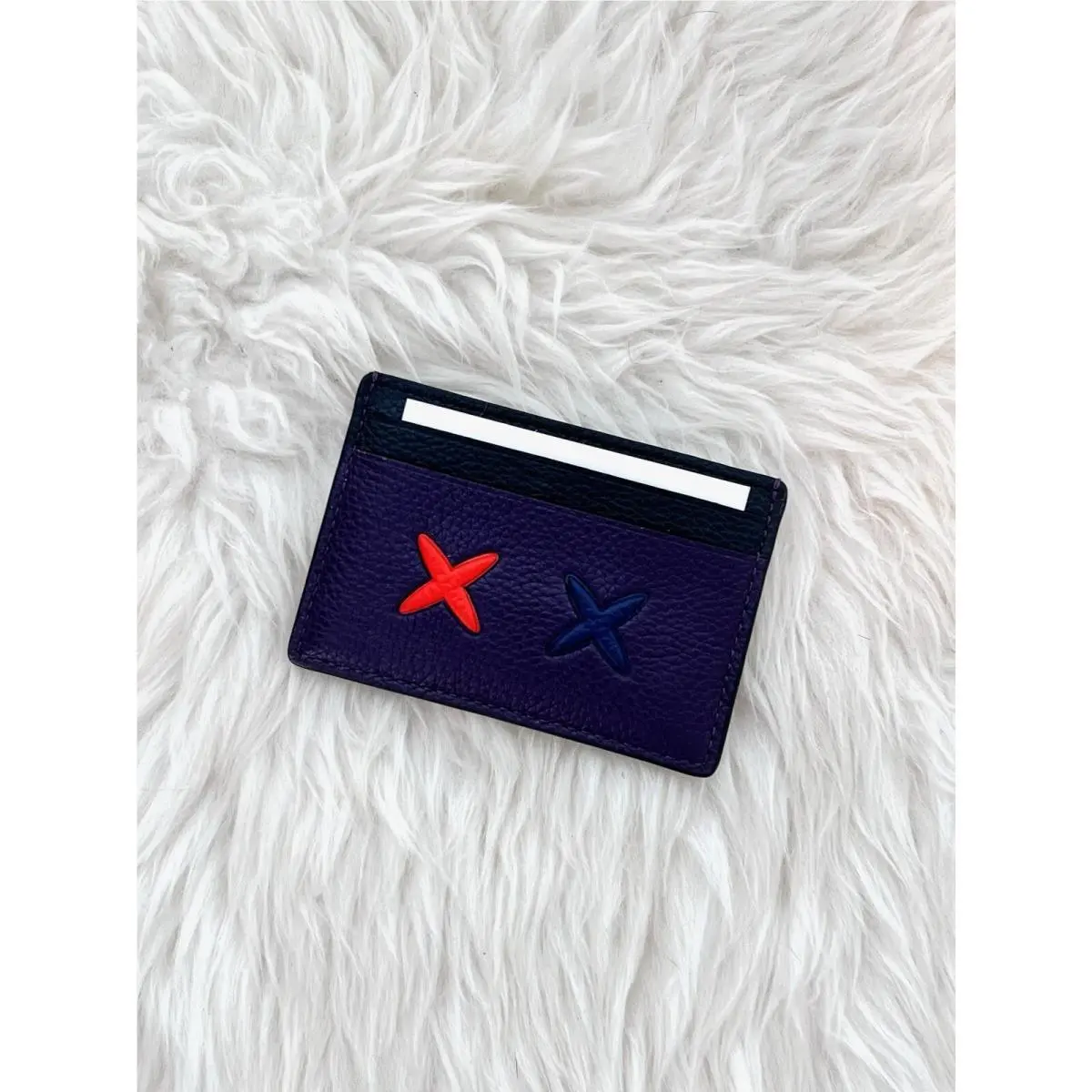 Coach Card Case Purse in Refined Calf Leather Emoji F21828 Multi Dark Purple