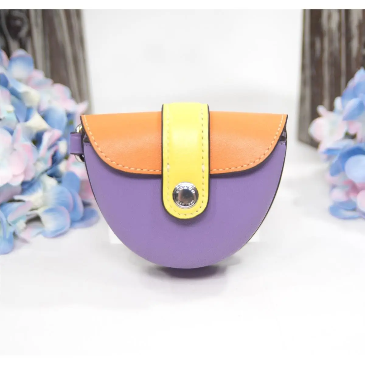 Coach Mini Purple Saddle Pouch Leather Large Bag Charm Keychain CL456