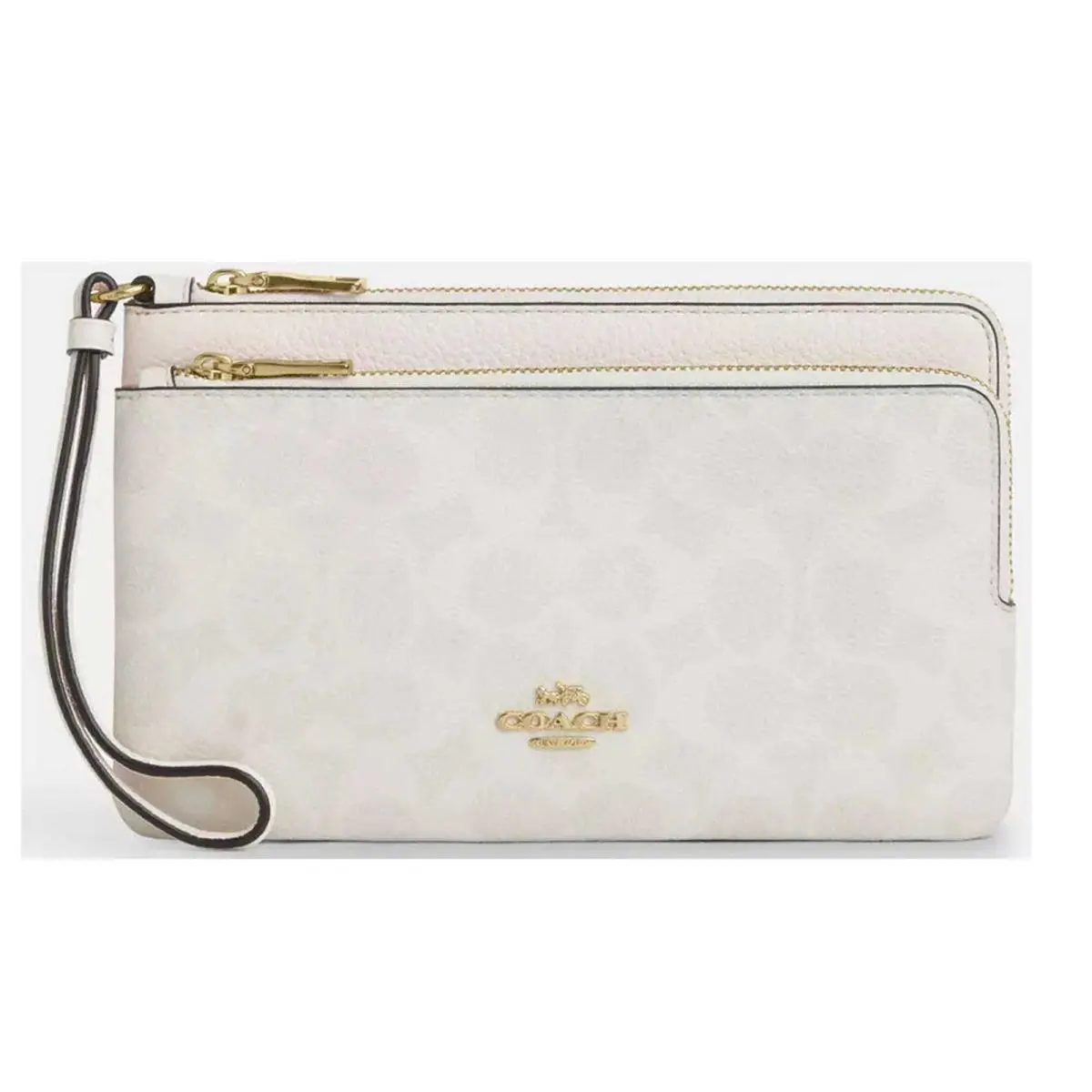 Coach Women`s Wallet Double Zip Signature Canvas Gold/white/chalk CX161 WT Chk