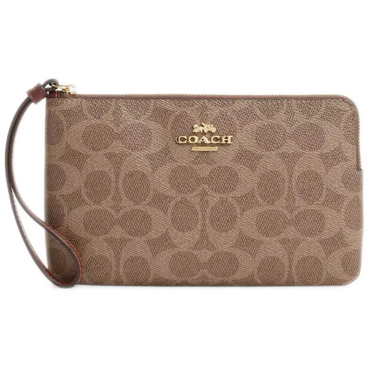 Coach Women`s Wristlet Large Corner Signature Canvas Gold/tan/brown CZ277 Brn