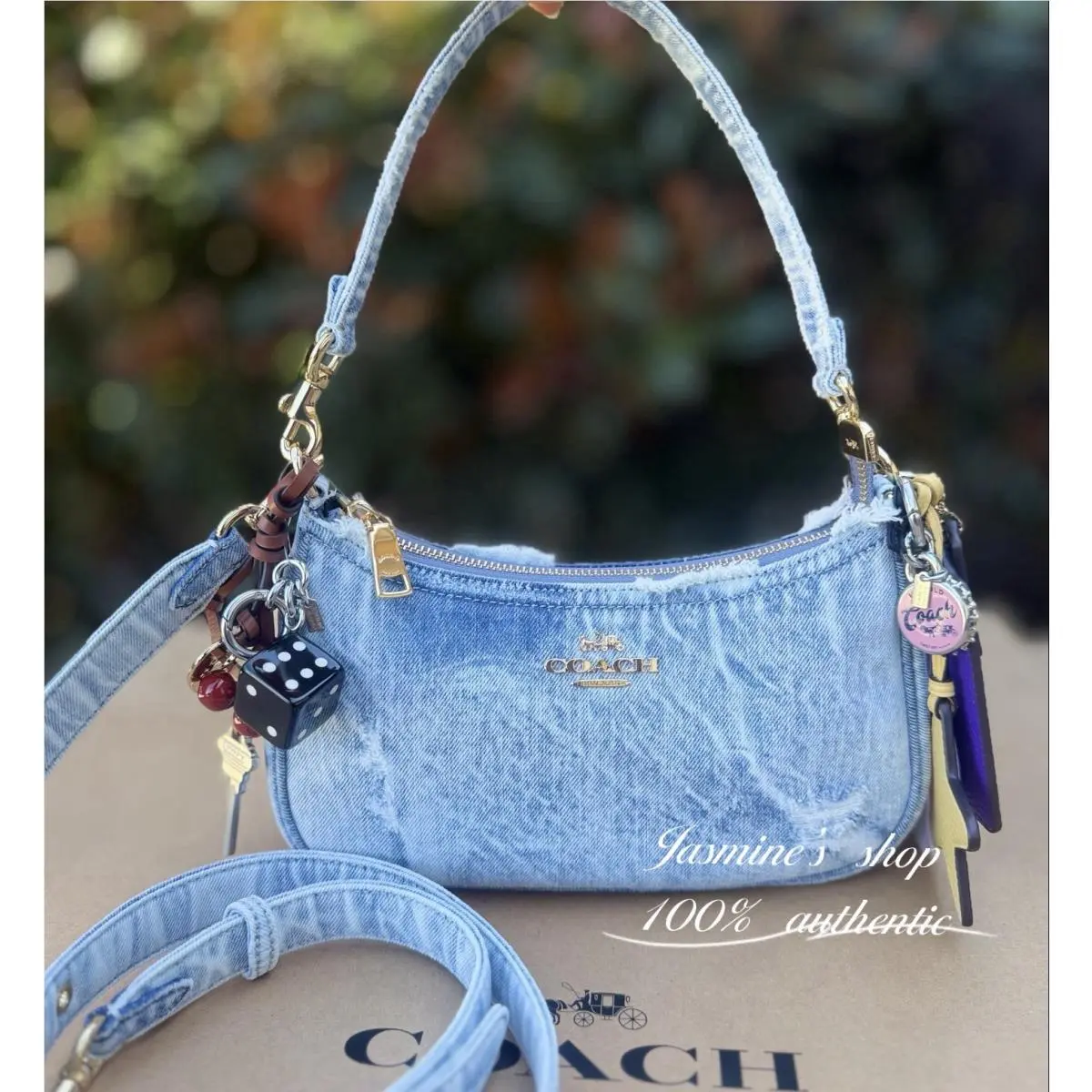 Teri Shoulder Bag In Loved Denim with Charms CDY76 Light Indigo by Coach