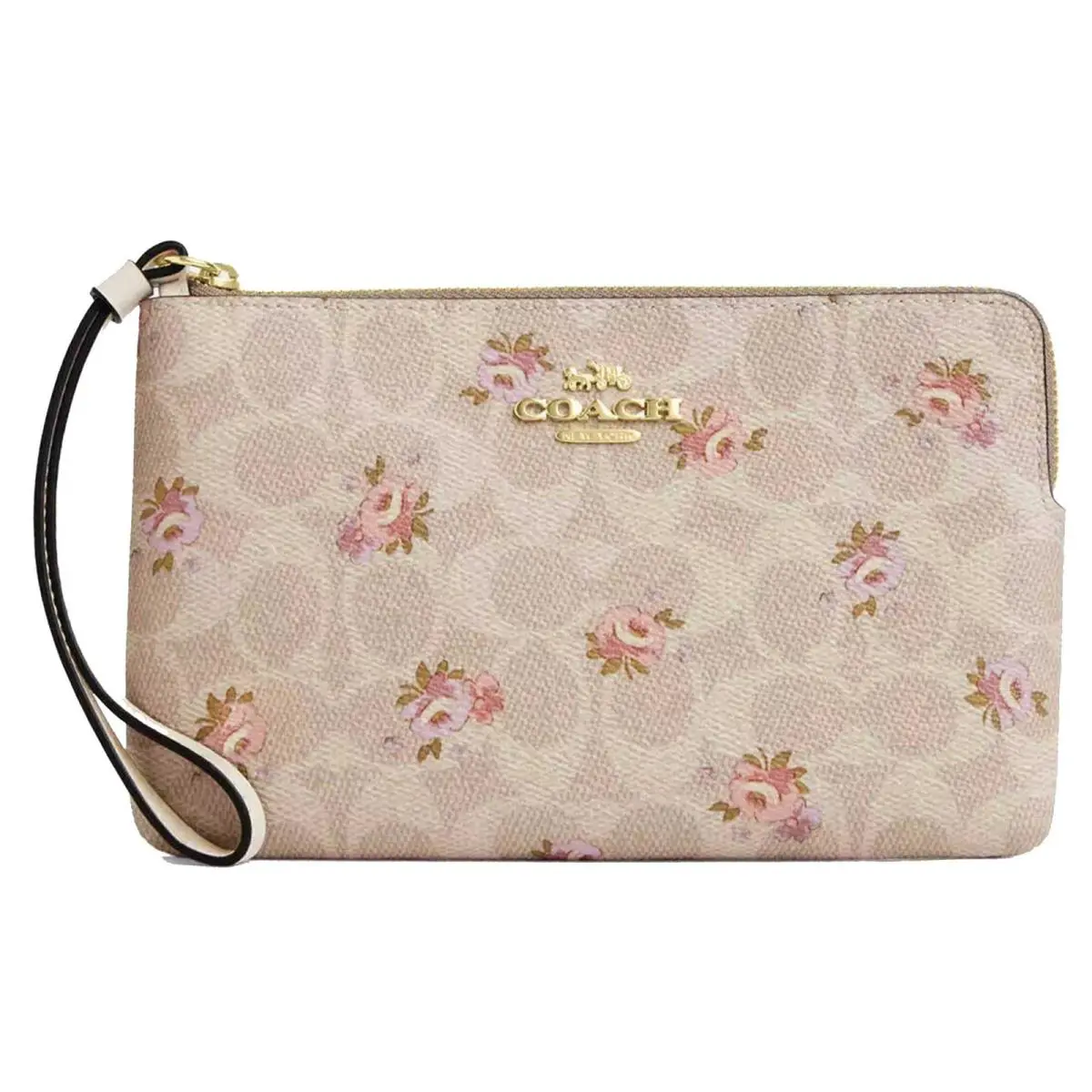 Coach Women`s Wristlet Large Corner Zip Canvas Gold/sand Multi CBA72 Mlt