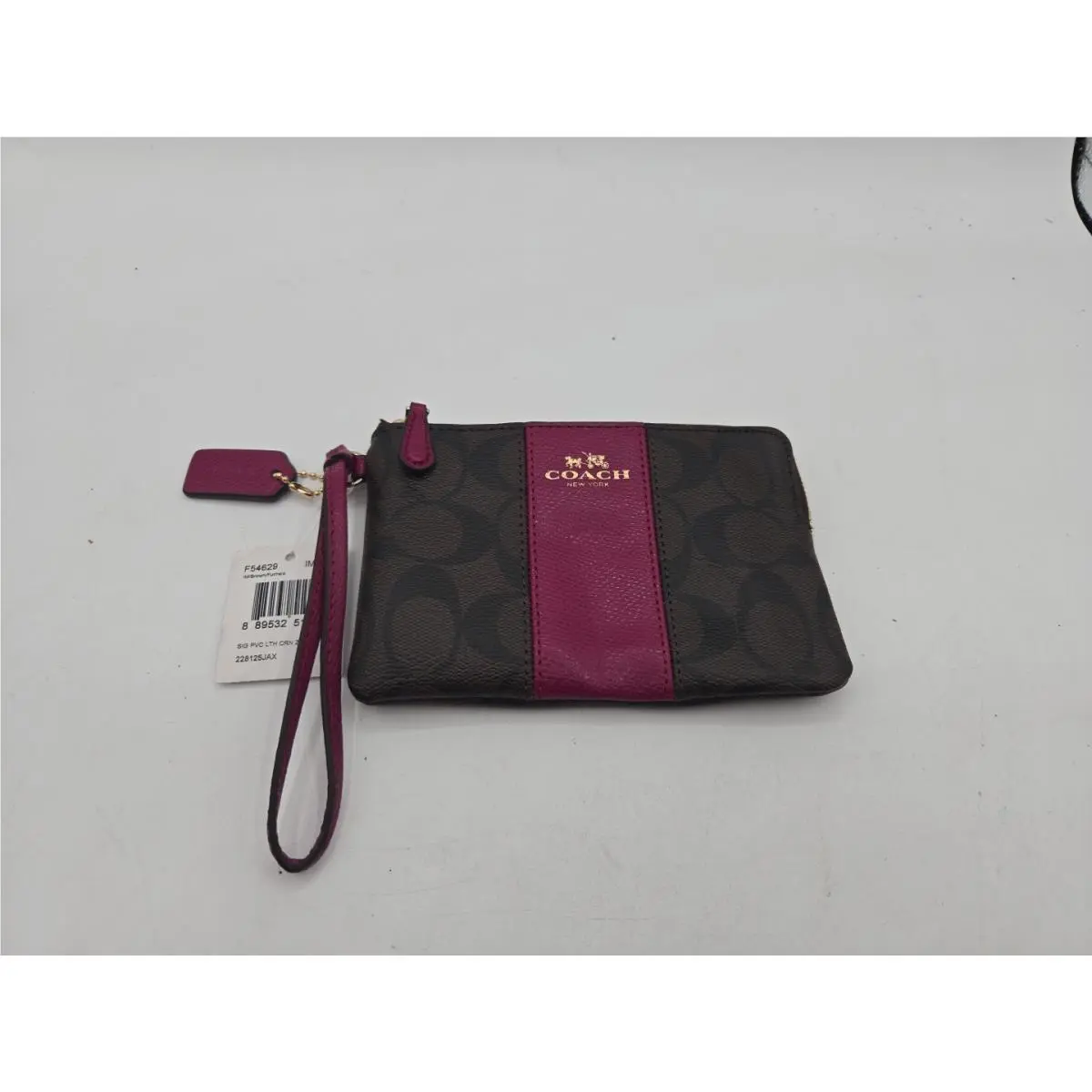 Coach Signature Pvc Lth Crn Zip Wristlet F54629