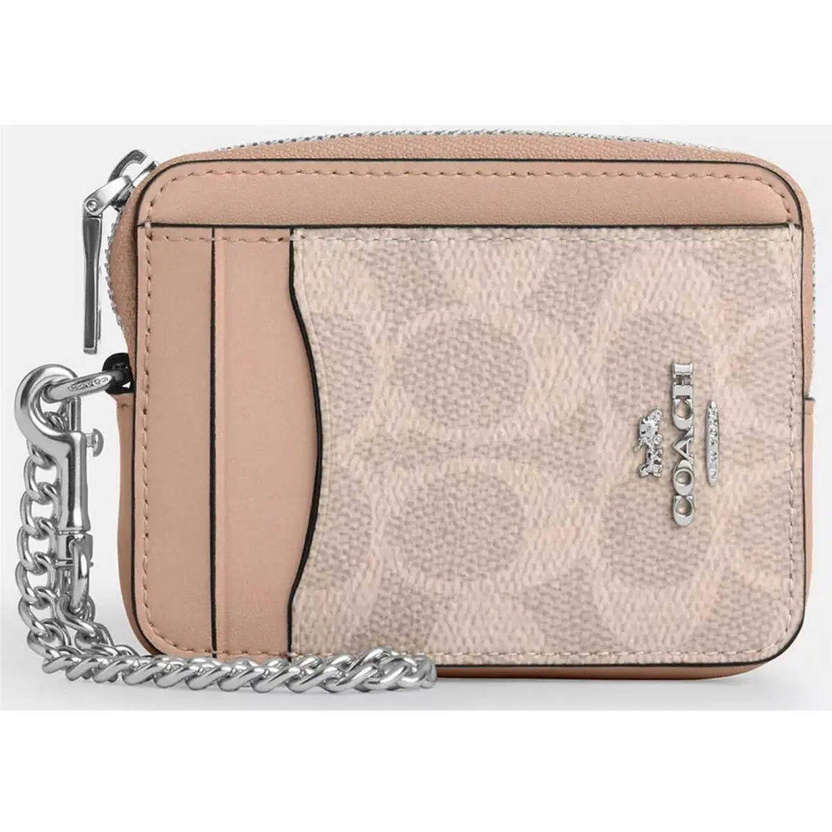 Coach Women`s Card Case Signature Canvas Zip Silver/sand/taupe CW883 Tae