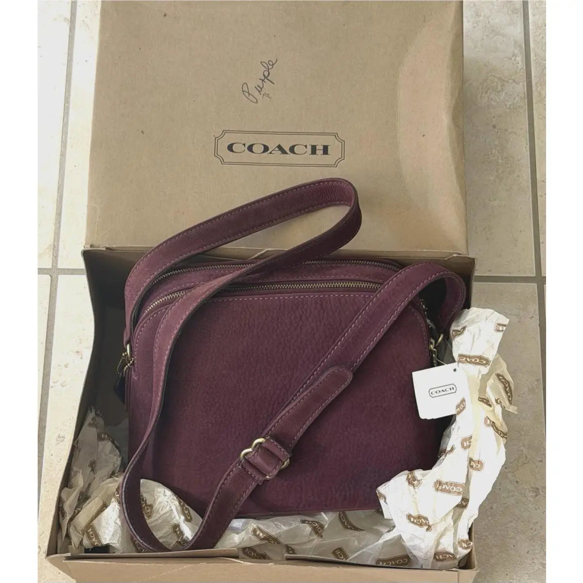 Coach Vintage Sonoma Elderberry Nubuck Suede Double Zip Bag 4941 Orginal Box
