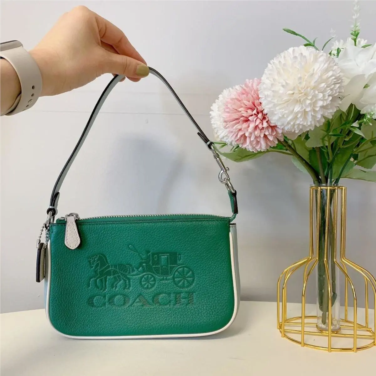Coach C8877 Nolita 19 In Colorblock with Horse and Carriage In Silver/green Mult