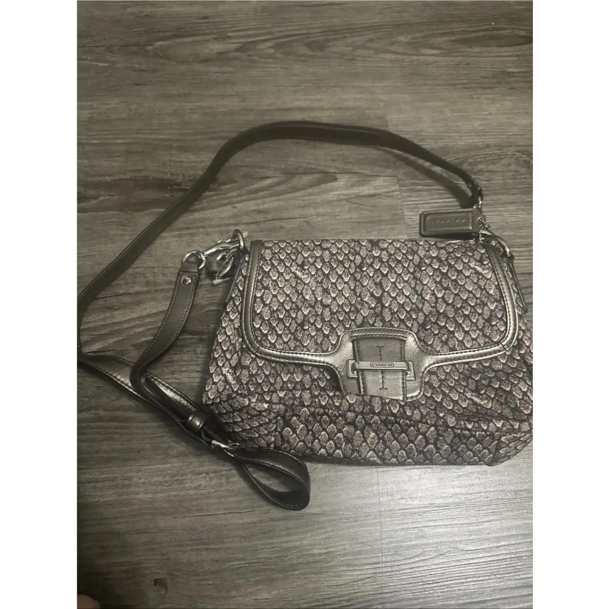 Coach Taylor Snake Print Flap Crossbody Silver/gunmetal F26036