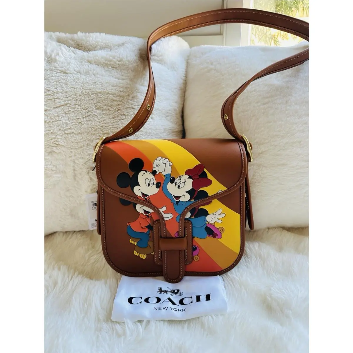 Coach X Disney Courier Bag Mickey and Minnie Mouse Crossbody Handbag Brown