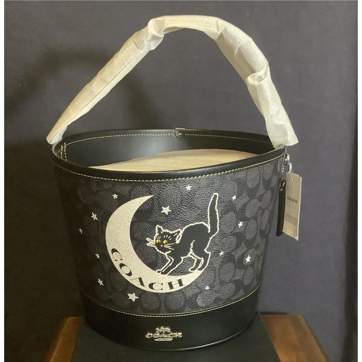 Coach CW536 Trick or Treat Bucket Halloween Moon Cat Graphic