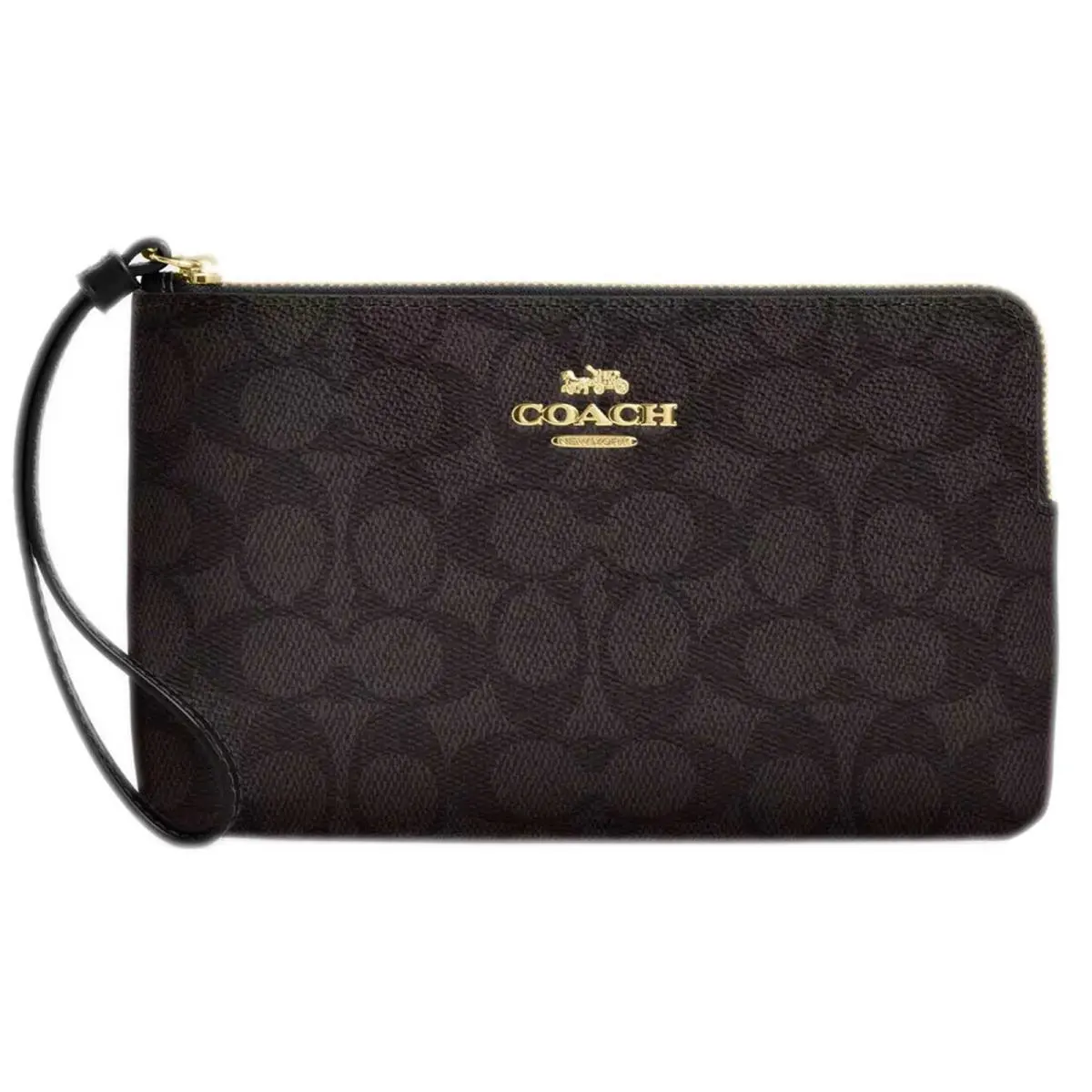 Coach Women`s Wristlet Large Corner Canvas Gold/walnut/black CZ277 Blk