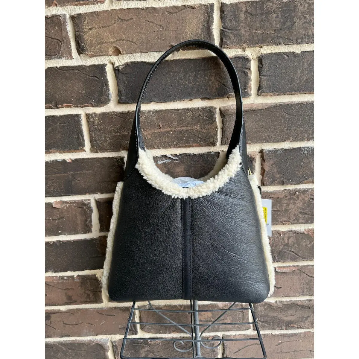 Coach Oach Brooklyn 28 Shearling Shoulder Bag in Black Natural w Pouch