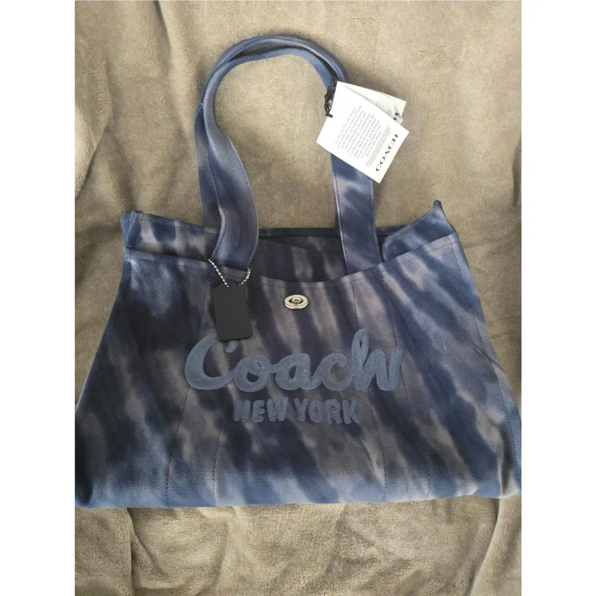 Coach Cargo Tote 42 Large Navy Blue Tie Dye Canvas Lightweight Shoulder Bag