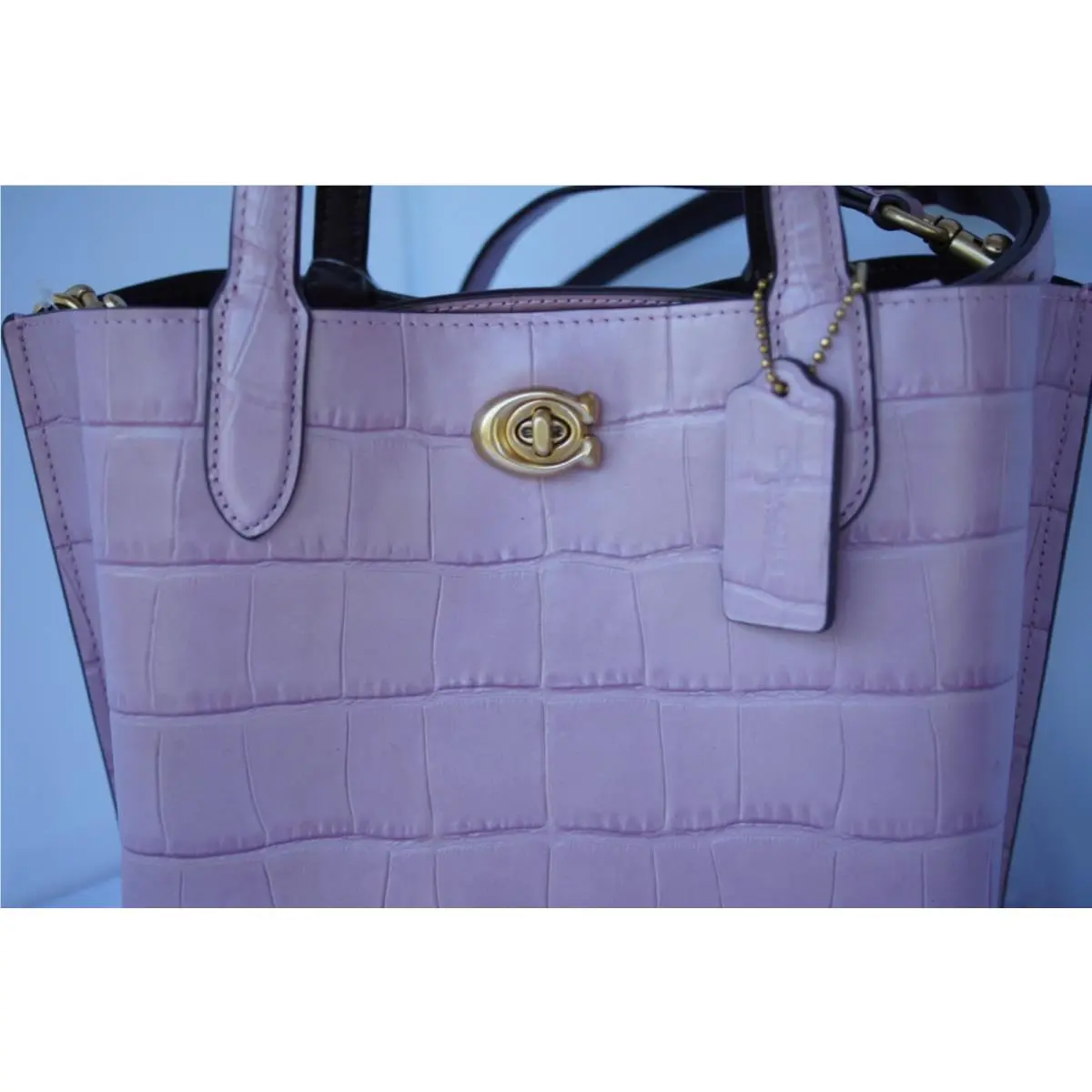 Coach Women`s Bag Willow Tote Shoulder Handbag Embossed Croc Leather