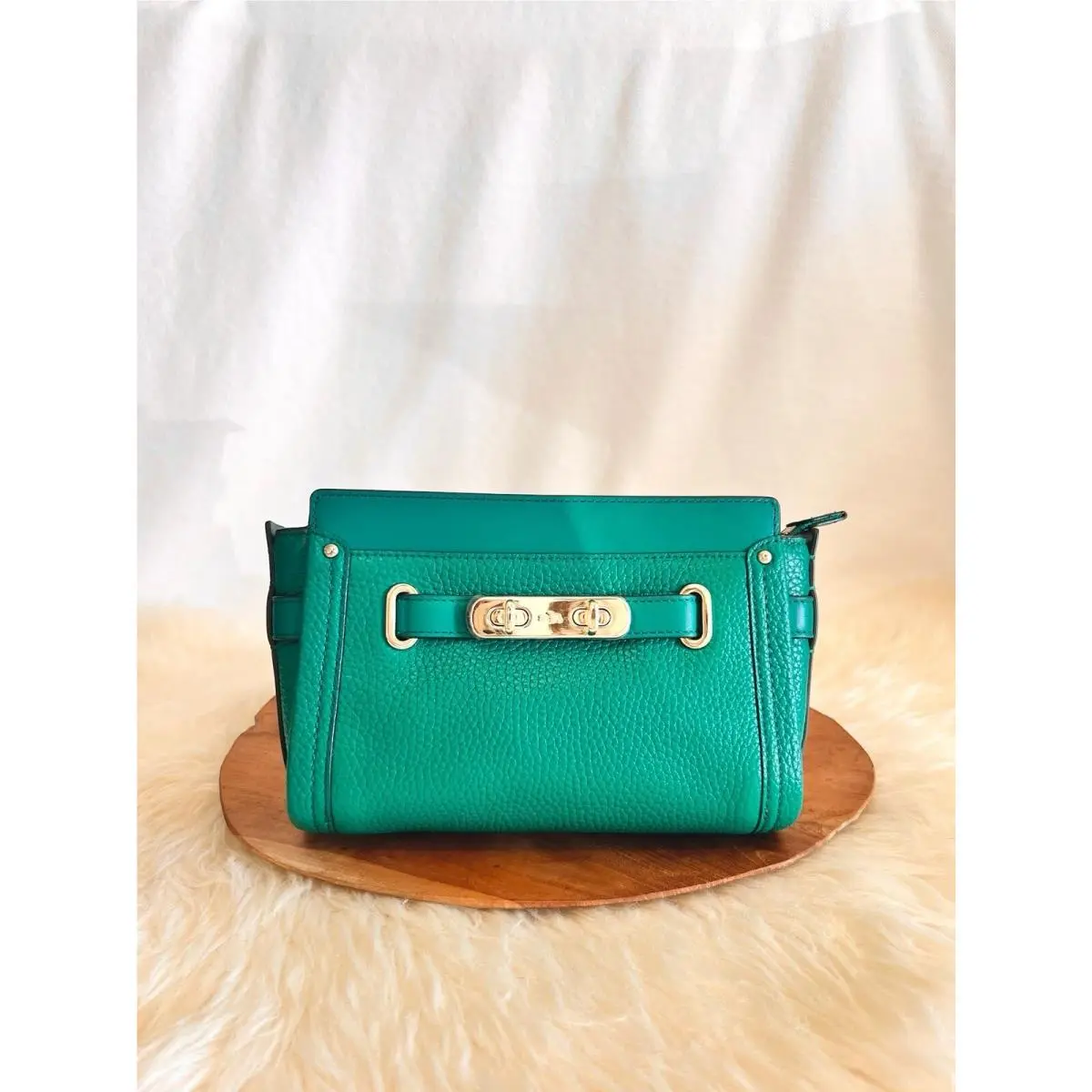 Coach Signature Swagger Wristlet Handbag Crossbody Bag Green