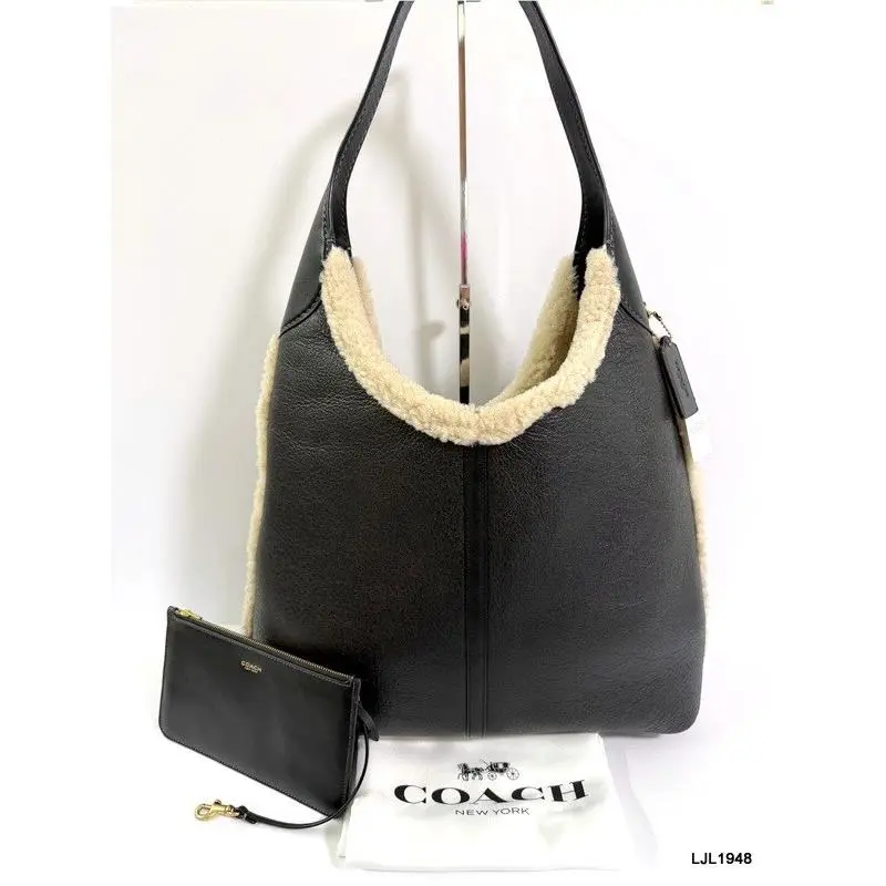 Coach Brooklyn 39 Shearling + Leather Shoulder Bag Black + Dust Bag