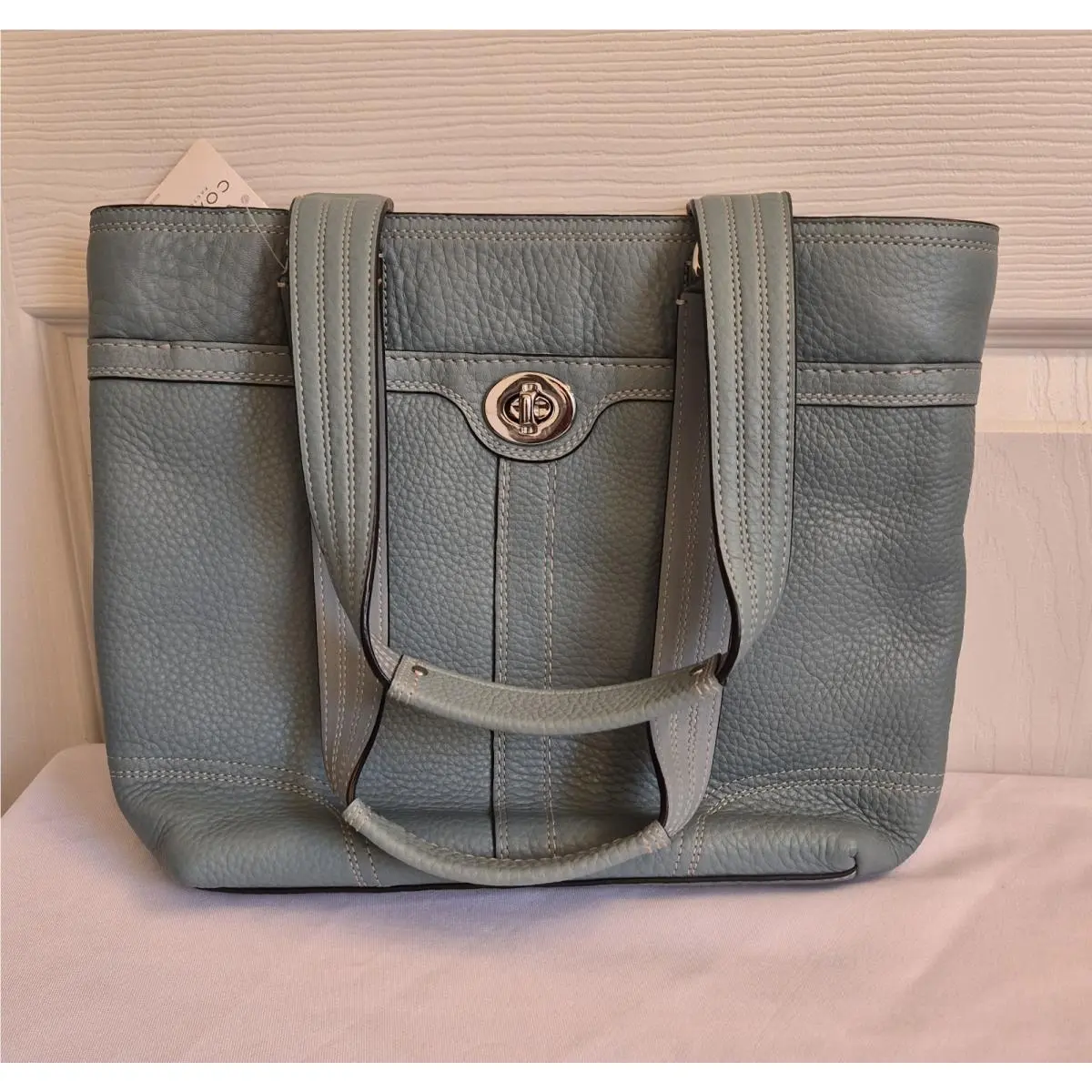Coach Hampton Silver Mineral Leather Shoulder Purse Lunch Tote Handbag - F13959