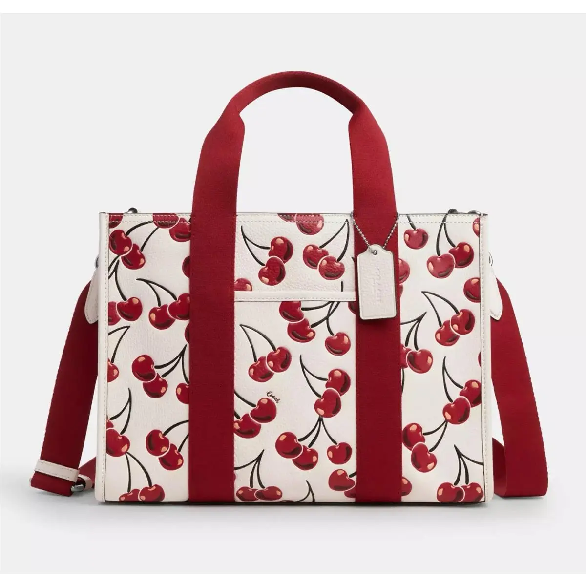Coach Smith Tote Bag with Cherry Print Novelty Leather/silver/chalk Multi