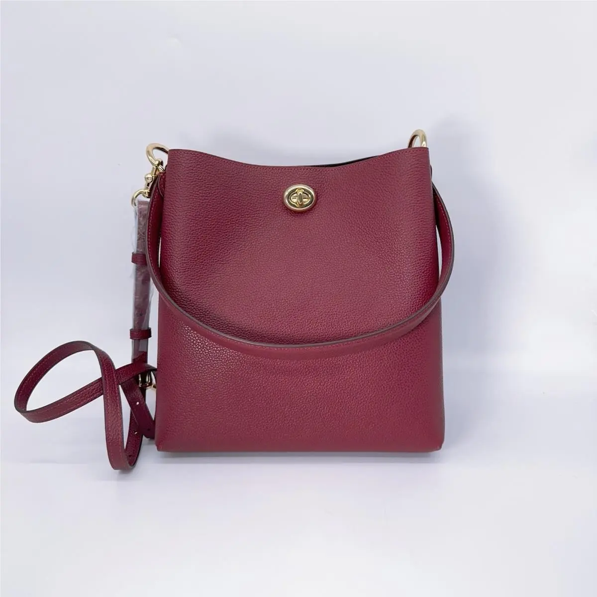 Coach 55200 Pebble Leather Charlie Bucket Bag Gold Deep Red Wine Crossbody