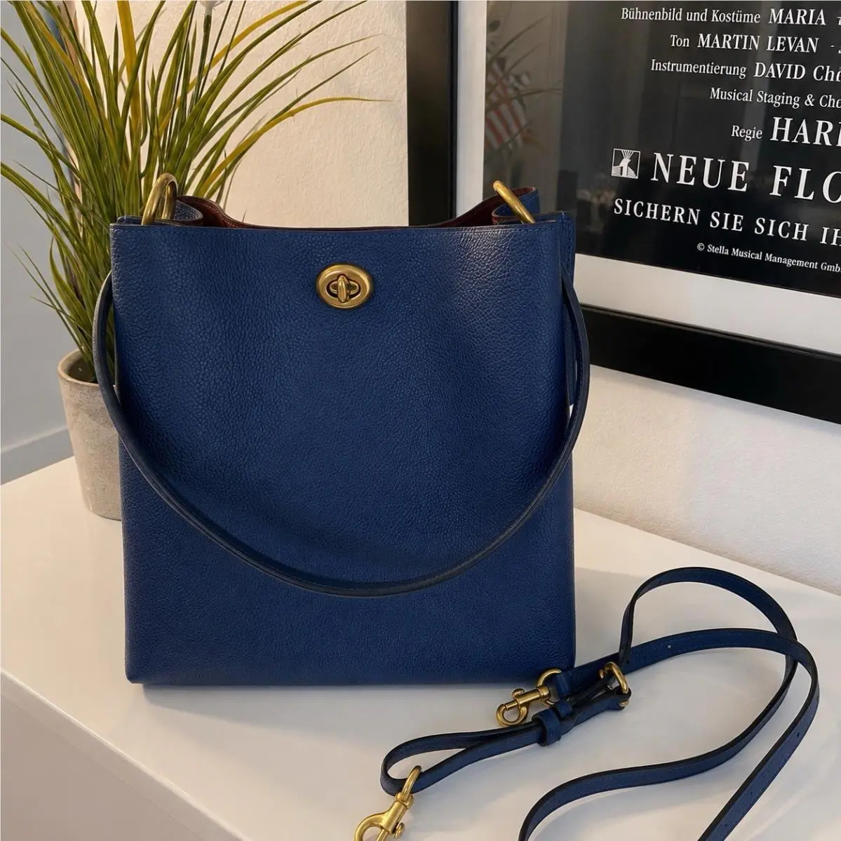 Charlie Bucket Bag 55200 Deep Blue Pebble Leather Shoulder Crossbody by Coach