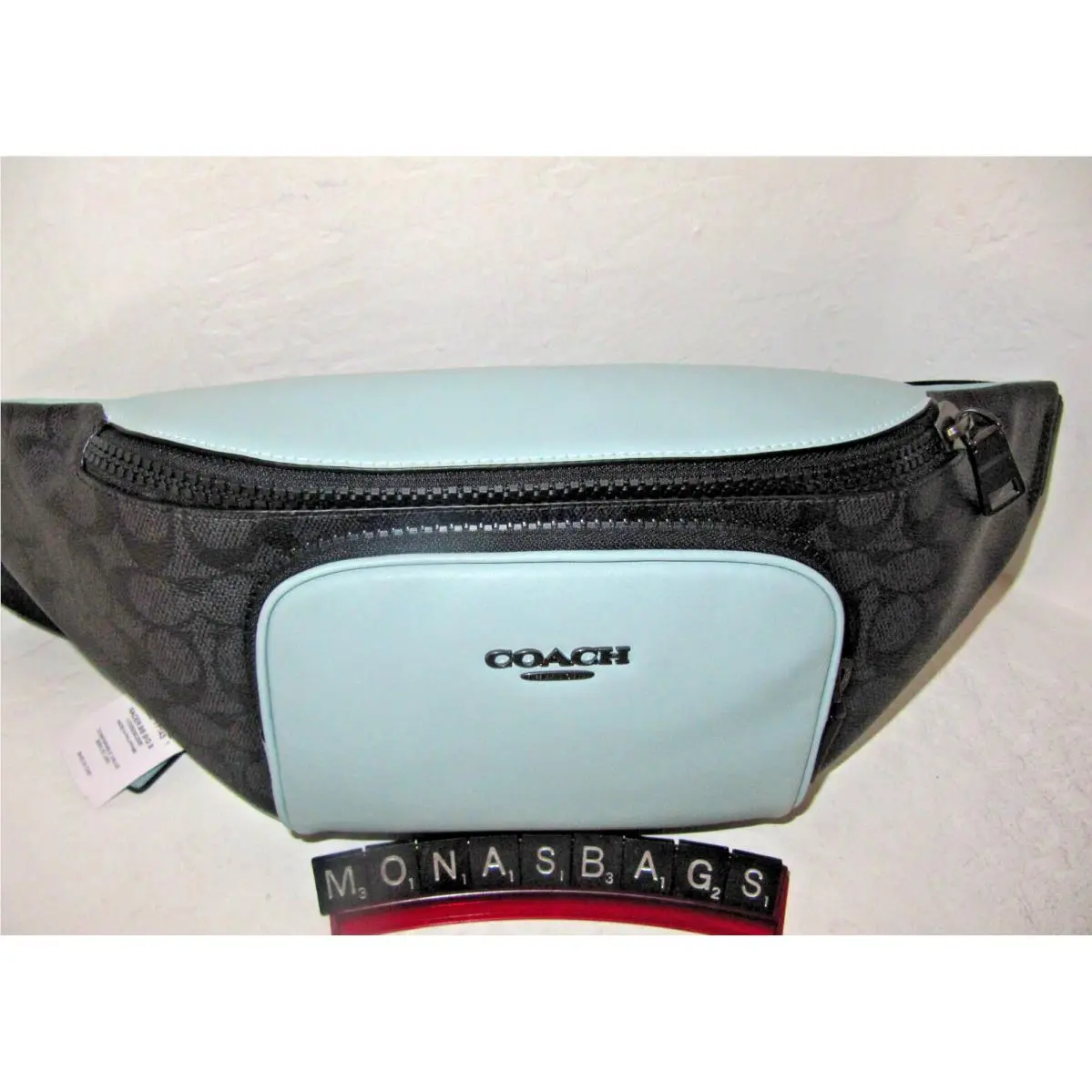 CAJ77 Racer Belt Bag Light Blue Leather Multi Signature by Coach