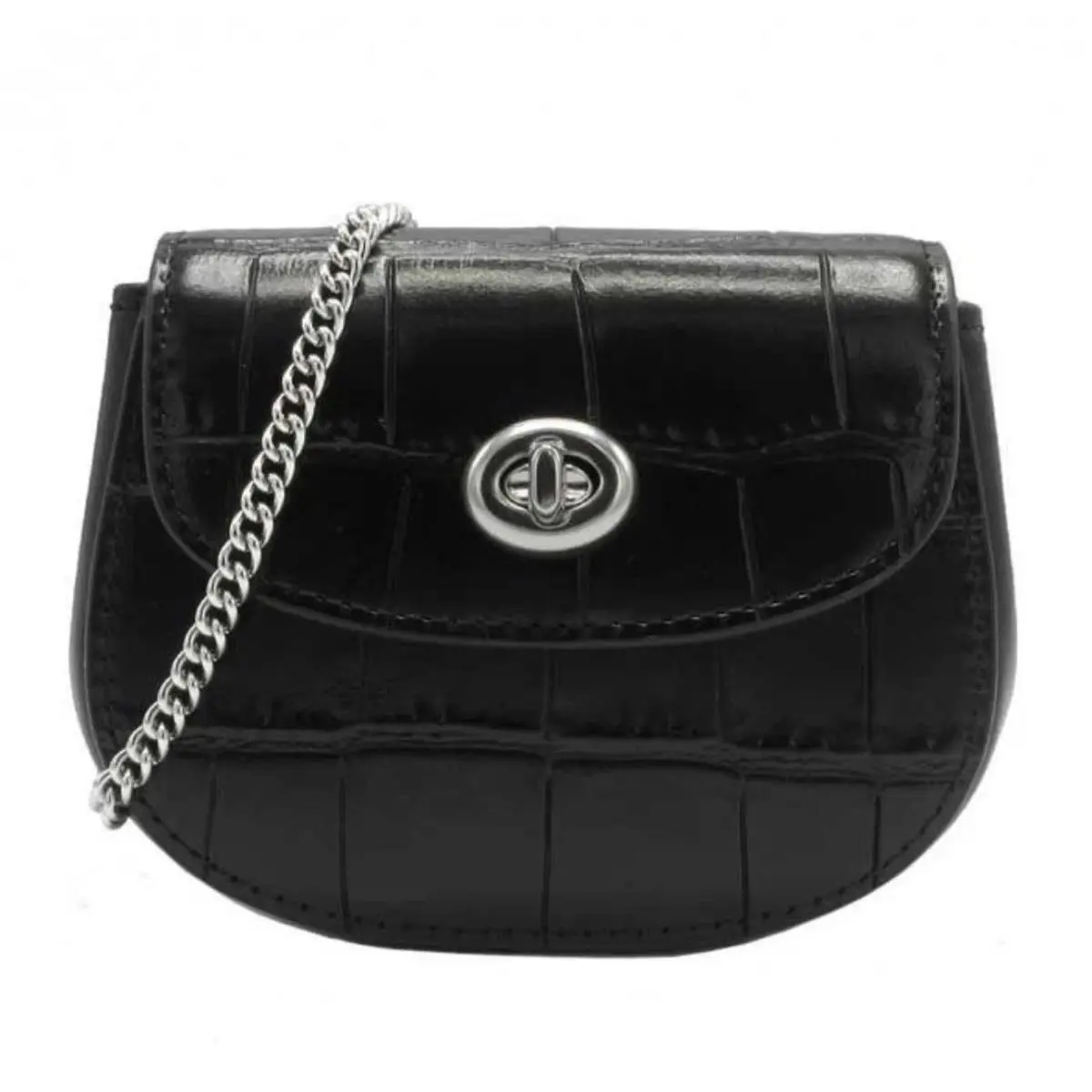 Coach Turnlock Card Case Microbag Leather Black