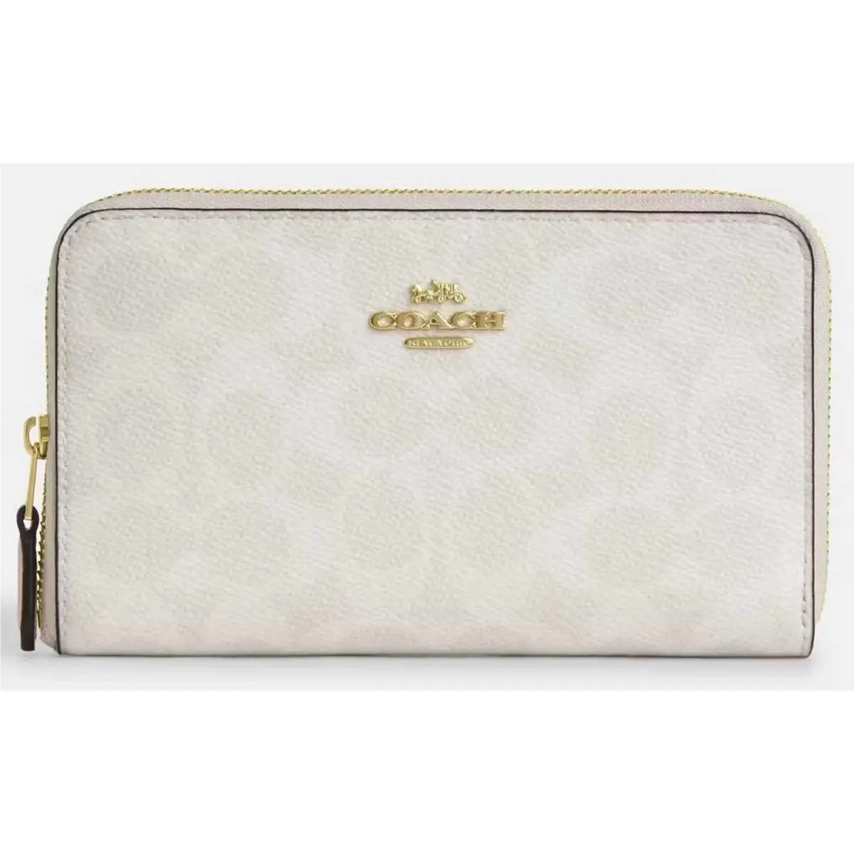 Coach Women`s Zip Wallet Signature Canvas Med Id Gold/white/chalk CW781 WH Chk