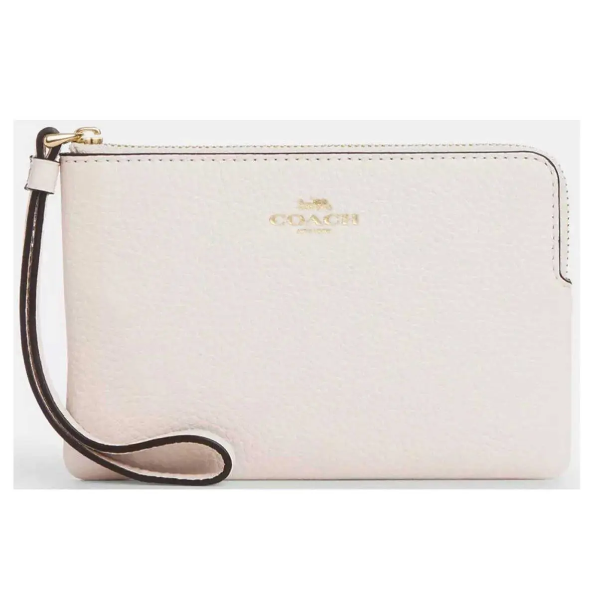 Coach Women`s Wristlet Pebble Leather Corner Zip Gold/chalk CP483 Chk
