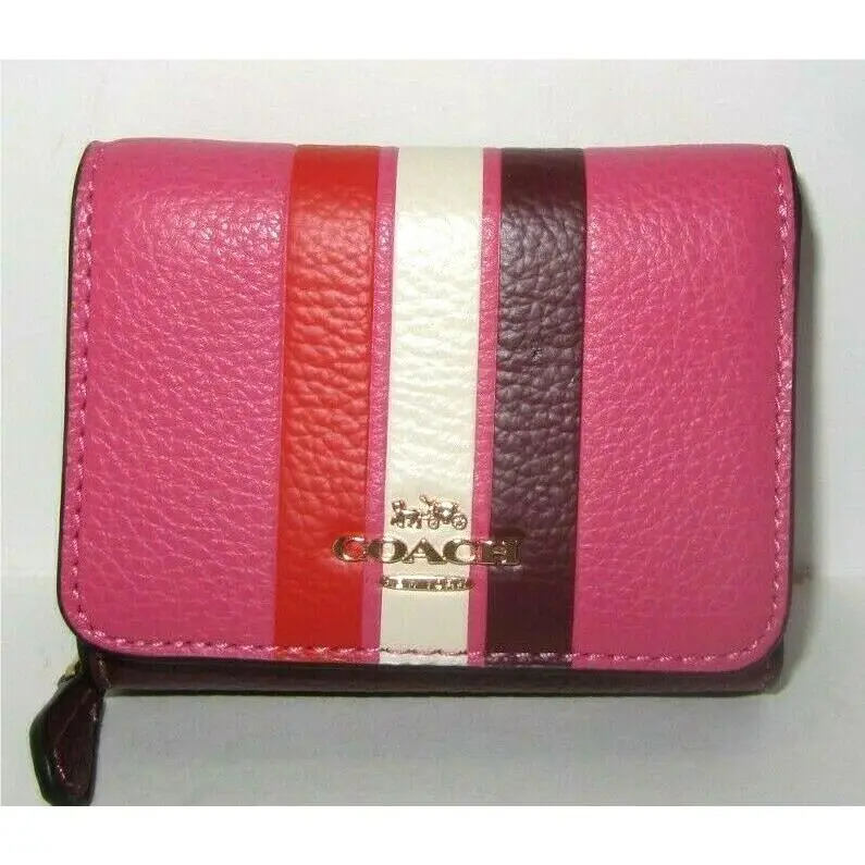 Coach C4525 Stripe Trifold Wallet Confetti Pink Mango Chalk Leather