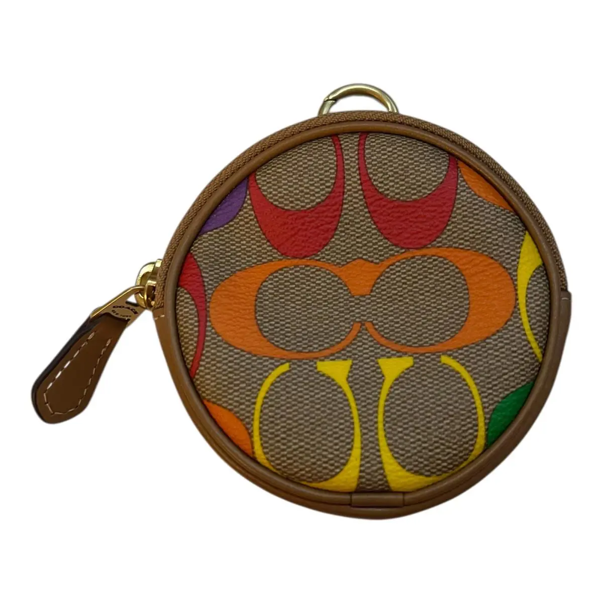 Coach Pride Tan Rainbow Round Coin Purse Bag Hanger